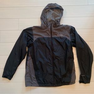 Men’s Columbia Hooded Windbreaker Light Jacket, Black & Gray, Medium